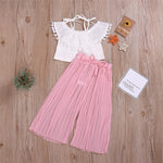 Girls Summer Solid Tassel Sleeveless Top & Pants Toddler Girl Wholesale Clothing - PrettyKid