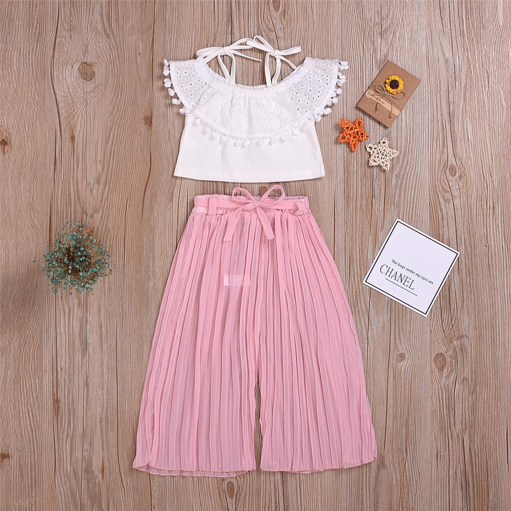 Girls Summer Solid Tassel Sleeveless Top & Pants Toddler Girl Wholesale Clothing - PrettyKid