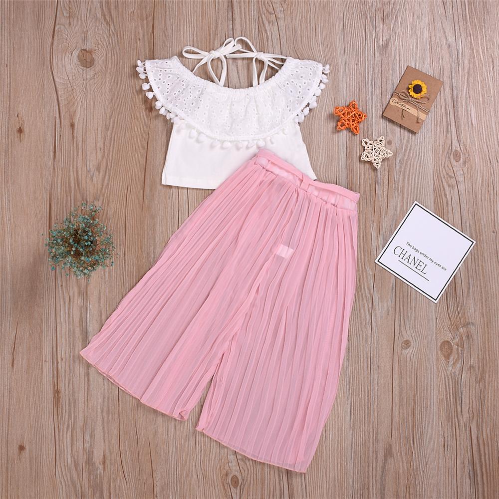 Girls Summer Solid Tassel Sleeveless Top & Pants Toddler Girl Wholesale Clothing - PrettyKid