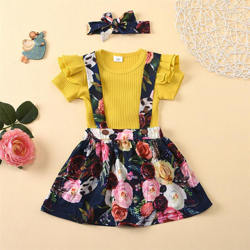 Girls Summer Yellow Short Sleeve Top & Floral Printed Bottoms Toddler Girls Wholesale - PrettyKid