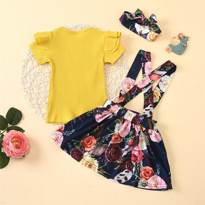Girls Summer Yellow Short Sleeve Top & Floral Printed Bottoms Toddler Girls Wholesale - PrettyKid