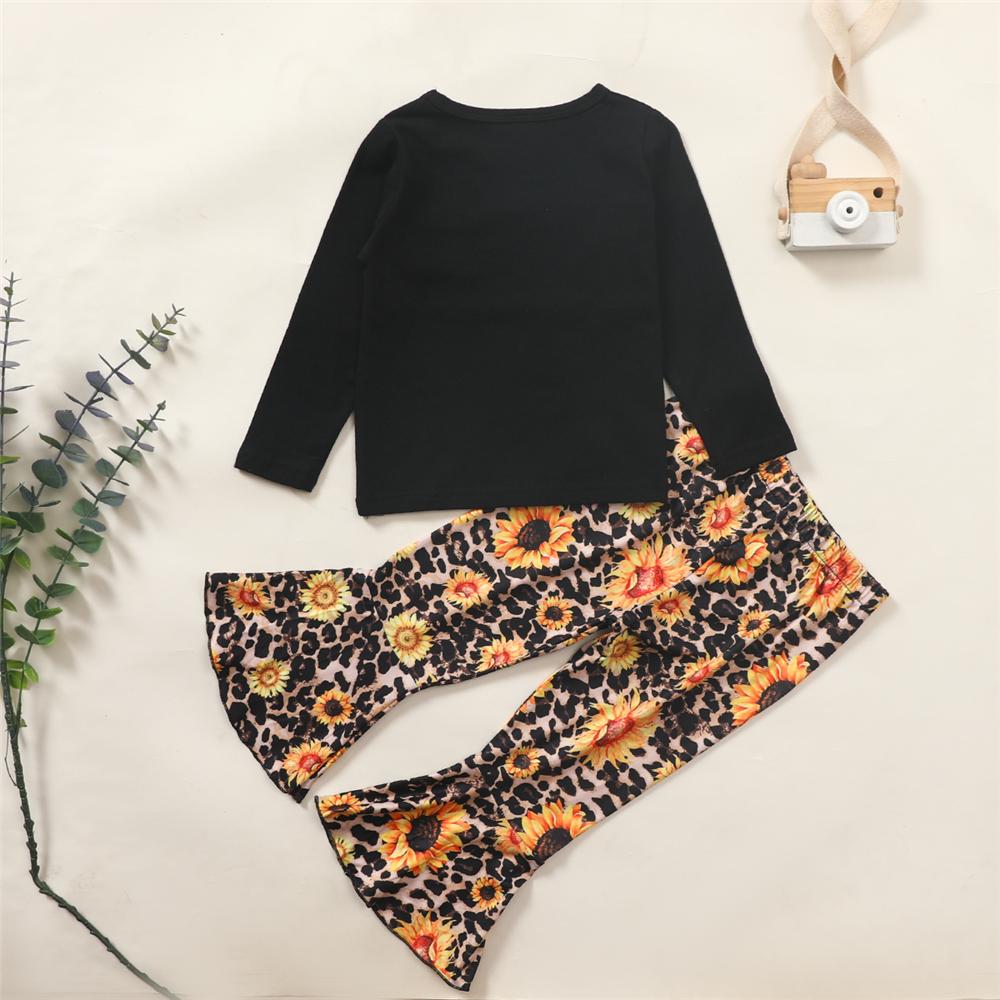 Girls Sunflower Leopard Printed Long Sleeve Top & Bell Trousers Kids Wholesale Clothing - PrettyKid