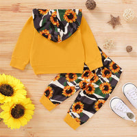 Baby Girls Sunflower Printed Hooded Top & Pants Babywear Wholesale - PrettyKid