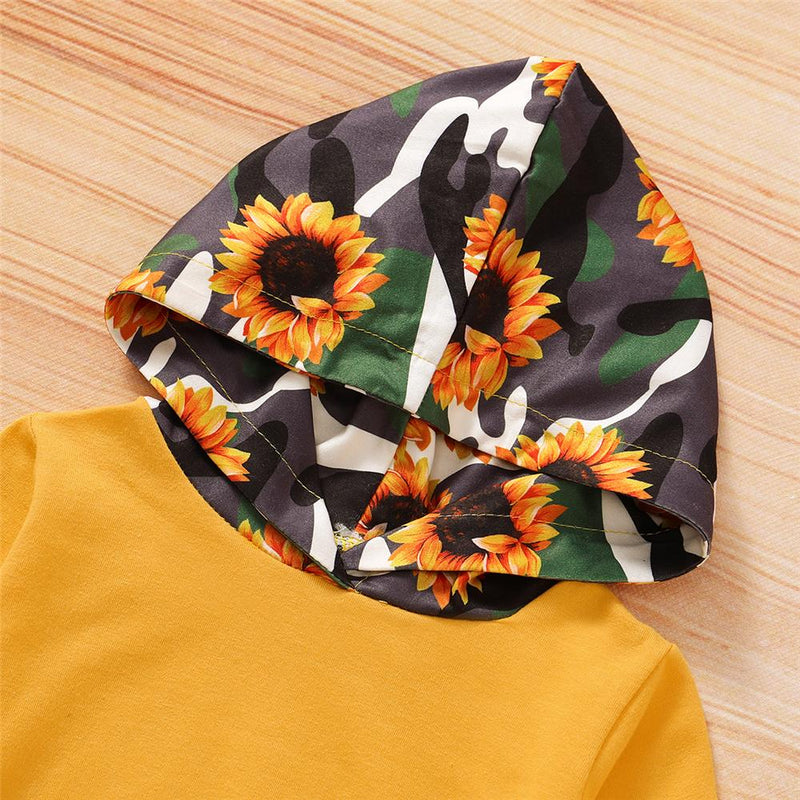 Baby Girls Sunflower Printed Hooded Top & Pants Babywear Wholesale - PrettyKid