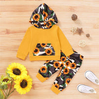 Baby Girls Sunflower Printed Hooded Top & Pants Babywear Wholesale - PrettyKid