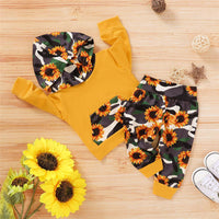 Baby Girls Sunflower Printed Hooded Top & Pants Babywear Wholesale - PrettyKid