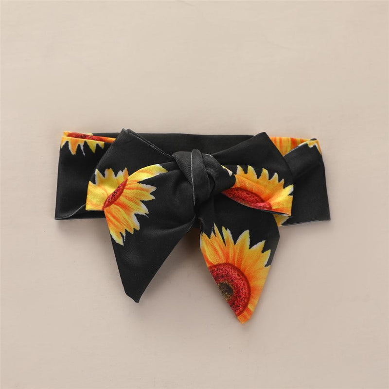 Baby Girls Sunflower Printed Lotus Leaf Collar Top & Shorts & Headband Boutique Baby clothing Wholesale - PrettyKid