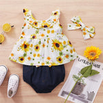 Baby Girls Sunflower Printed Sleeveless Top & Bow Shorts & Headband Baby Wholesale clothing - PrettyKid