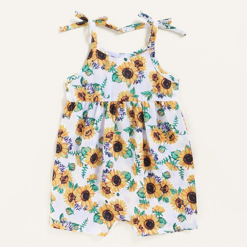 Baby Girls Sunflower Printed Suspender Romper Baby clothes Wholesale in bulk - PrettyKid