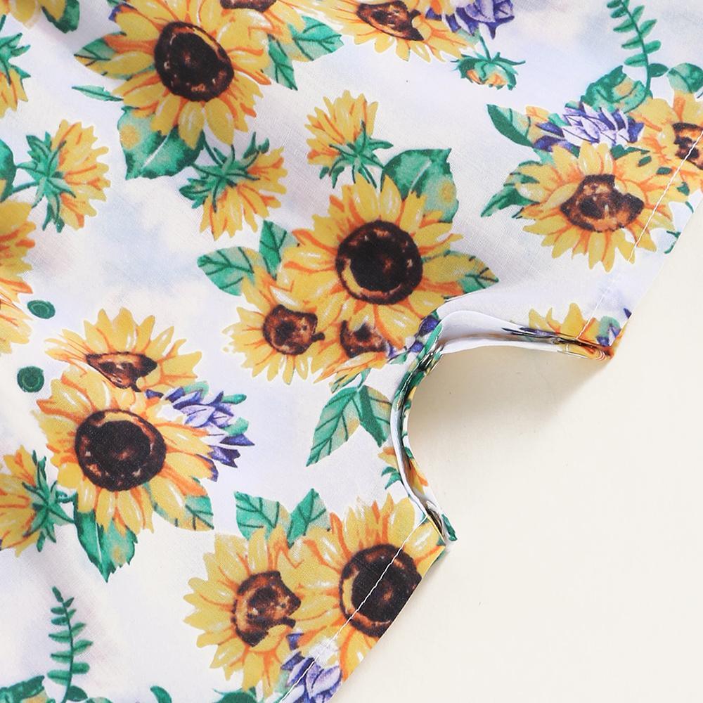 Baby Girls Sunflower Printed Suspender Romper Baby clothes Wholesale in bulk - PrettyKid