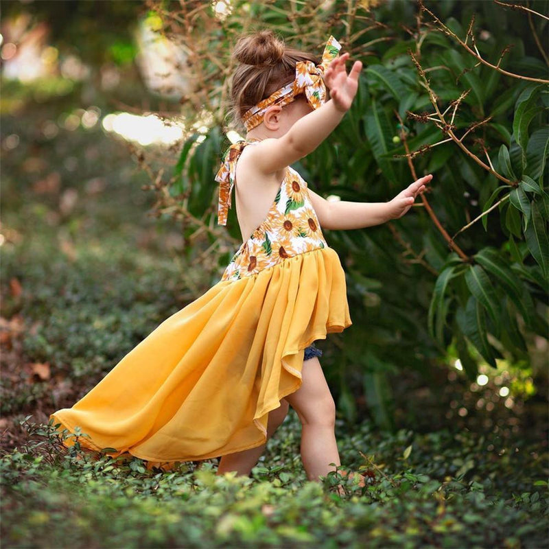 Girls Sunflower Summer Tank Dress & Headband Bulk Childrens Clothing Suppliers - PrettyKid
