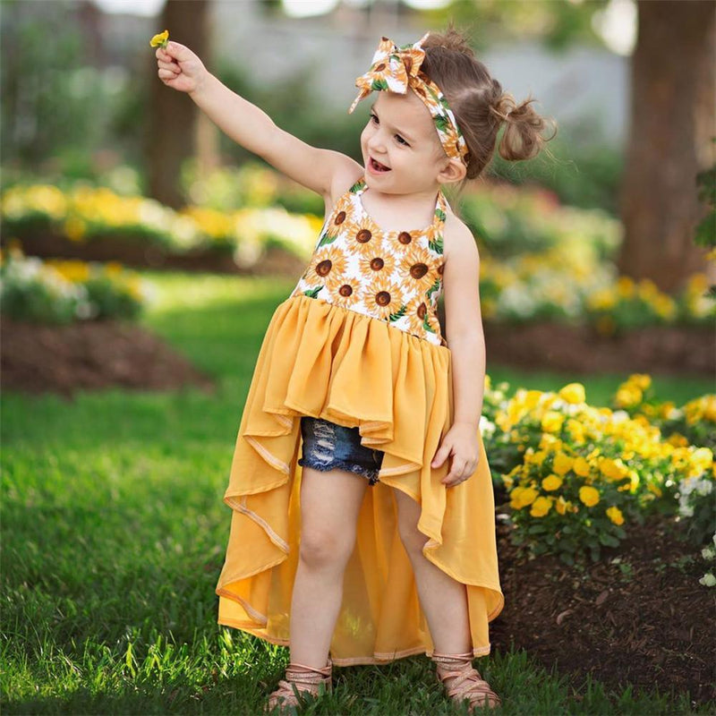 Girls Sunflower Summer Tank Dress & Headband Bulk Childrens Clothing Suppliers - PrettyKid