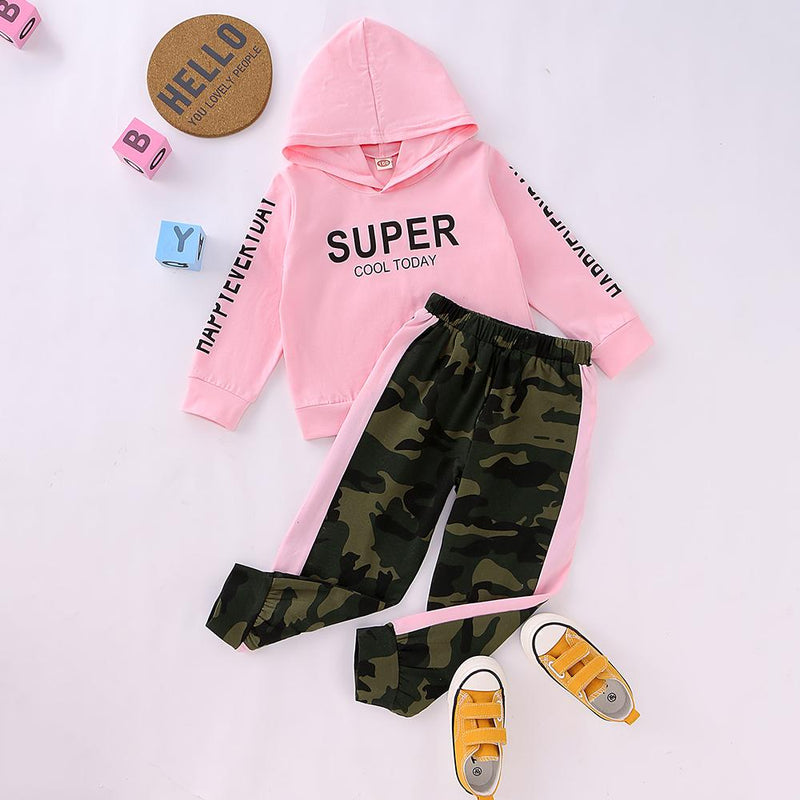 Unisex Super Cool Today Hooded Long Sleeve Top & Camo Pants Kids Wholesale Clothing - PrettyKid