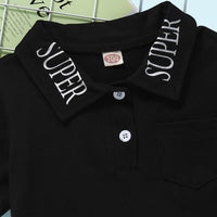 Boys Super Letter Lapel Short Sleeve Summer Top Wholesale Boys Clothing Suppliers - PrettyKid