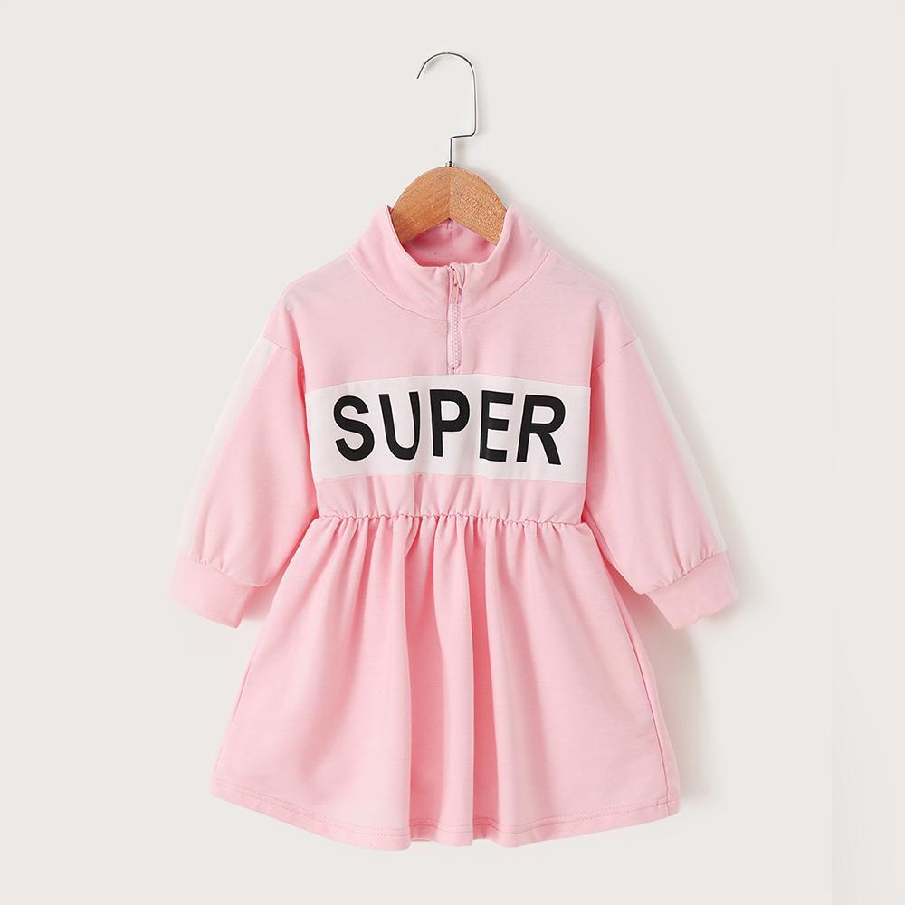 Girls Super Long Sleeve Zipper Pleated Dress Wholesale Kids Clothing Distributors - PrettyKid