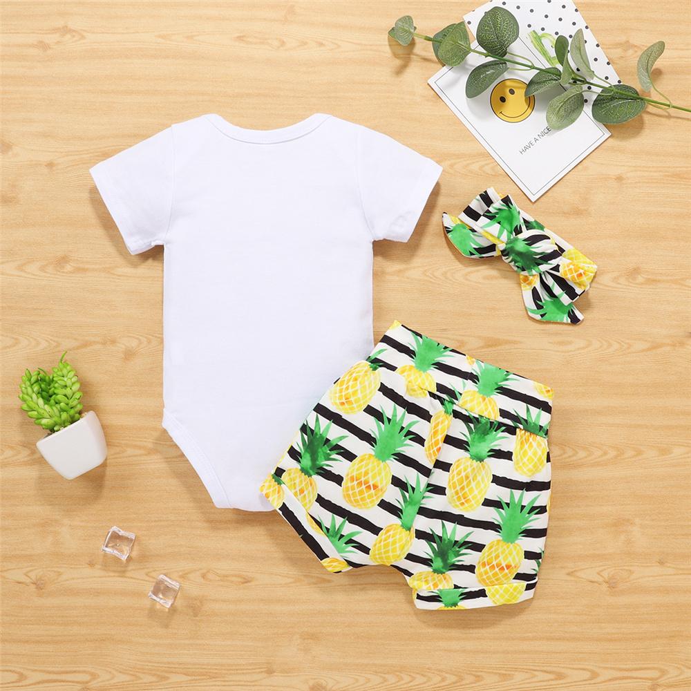 Baby Girls Sweet One Pineapple Printed Short Sleeve Romper & Shorts & Headband Baby Wholesales - PrettyKid