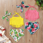 Baby Girls Swimwear Tassel Solid Top & Fruit Printed Shorts & Headband 2 Piece Swimsuit With Shorts - PrettyKid