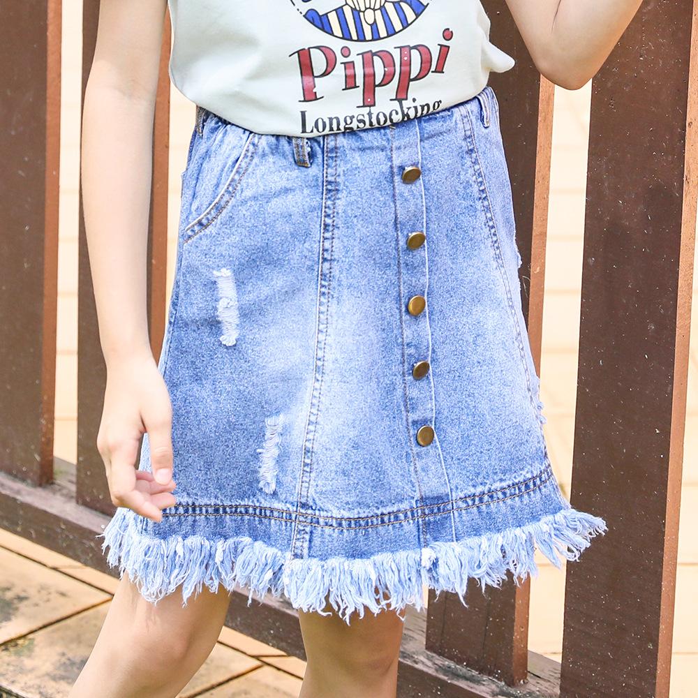 Girls Tassel Button Pocket Ripped Denim Skirt Wholesale Boutique Girl Clothing - PrettyKid