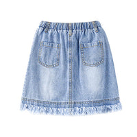 Girls Tassel Button Pocket Ripped Denim Skirt Wholesale Boutique Girl Clothing - PrettyKid