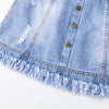 Girls Tassel Button Pocket Ripped Denim Skirt Wholesale Boutique Girl Clothing - PrettyKid