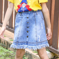 Girls Tassel Button Pocket Ripped Denim Skirt Wholesale Boutique Girl Clothing - PrettyKid