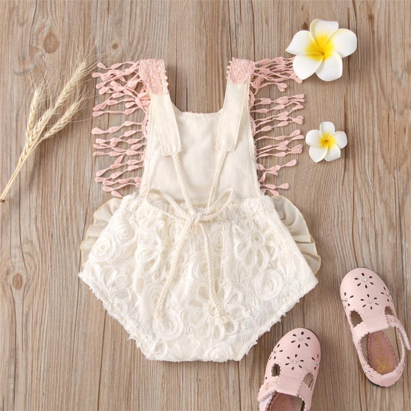Baby Girls Tassel Color Contrast Sleeveless Romper Baby Boutique Wholesale - PrettyKid