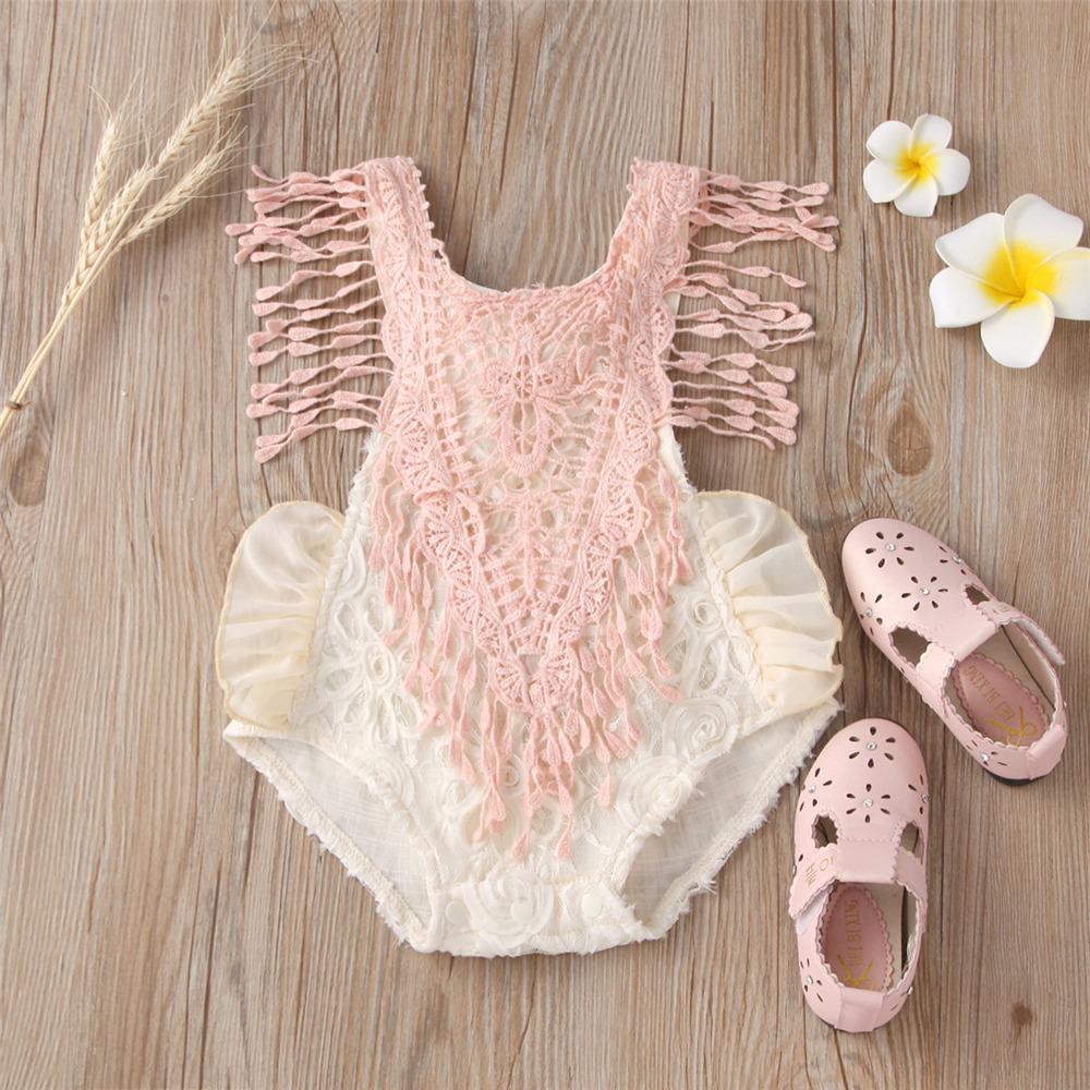 Baby Girls Tassel Color Contrast Sleeveless Romper Baby Boutique Wholesale - PrettyKid