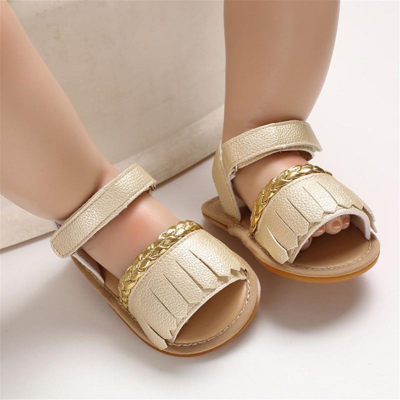 Baby Girls Tassel Magic Tape Open Toe Buckle Sandals Girls Shoes Wholesale - PrettyKid