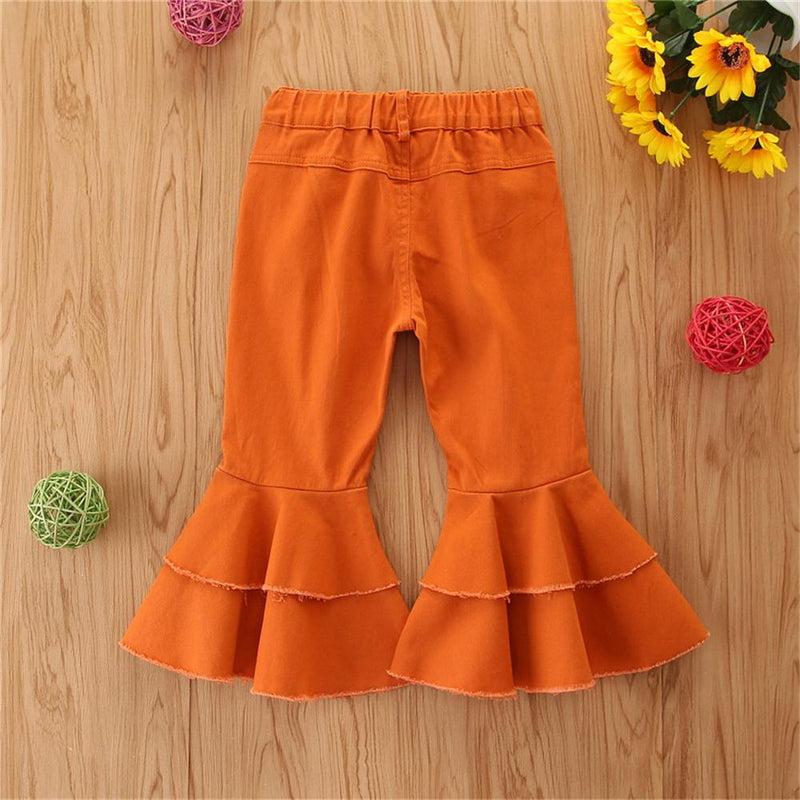 Girls Tassel Wig Leg Pocket Flared Jeans Baby Girl Boutique Clothing Wholesale - PrettyKid