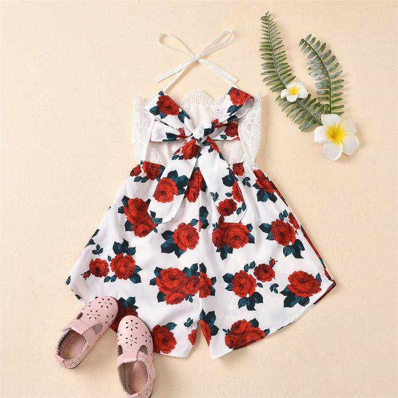 Girls Tether Lace Floral Printed Tank Jumpsuit Kids Wholesale Clothing - PrettyKid