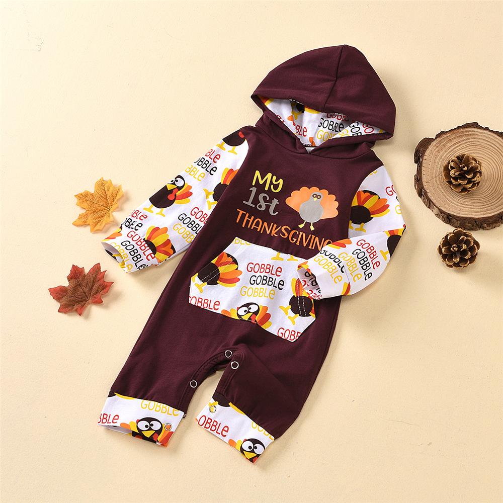 Baby Girls Thanksgiving Hooded Long Sleeve Baby Rompers Wholesale - PrettyKid