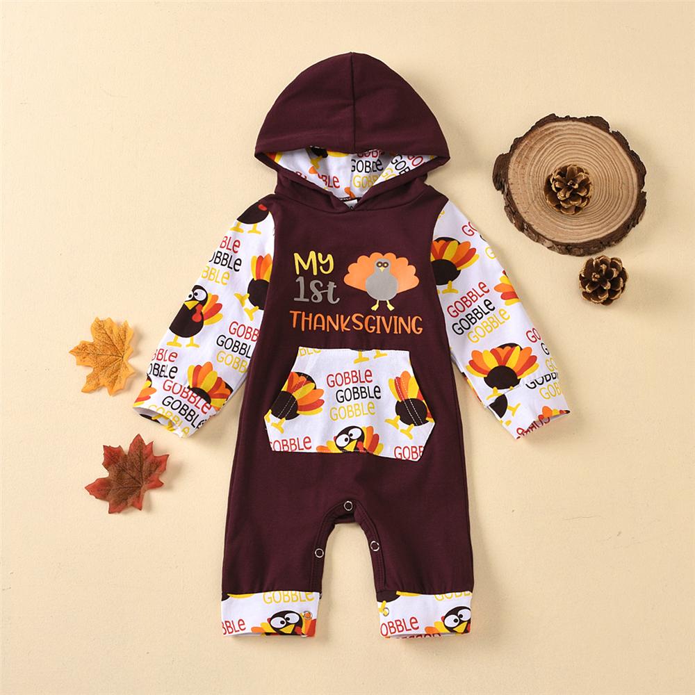 Baby Girls Thanksgiving Hooded Long Sleeve Baby Rompers Wholesale - PrettyKid