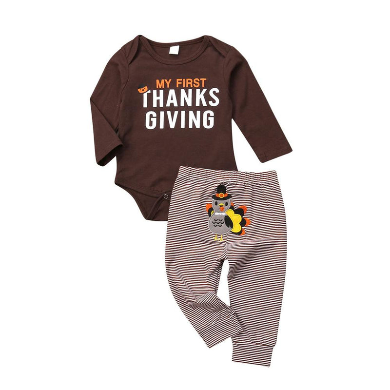 Baby Boys Thanksgiving Solid Romper & Pants Kid Apparel Wholesale - PrettyKid