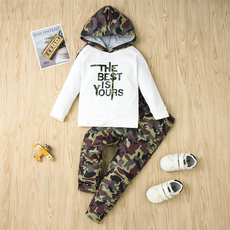 Boys The Best Is Yours Camo Hooded Tracksuit Trendy Toddler Clothes Cheap - PrettyKid