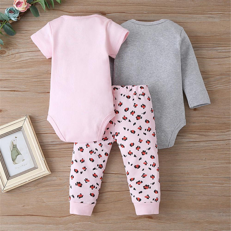 Baby Girls Three-piece Cartoon Letter Printed Rompers & Pants - PrettyKid