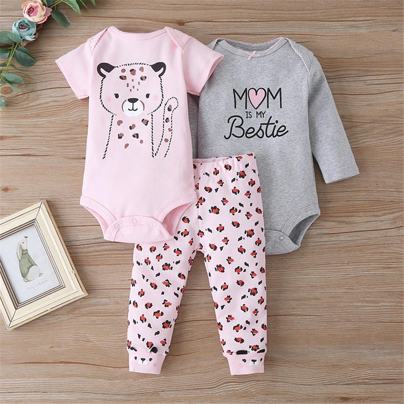 Baby Girls Three-piece Cartoon Letter Printed Rompers & Pants - PrettyKid