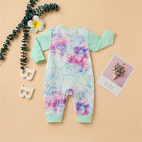 Baby Tie-dye Long Sleeve Button Rompers - PrettyKid