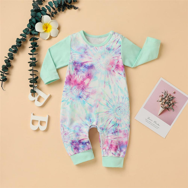 Baby Tie-dye Long Sleeve Button Rompers - PrettyKid