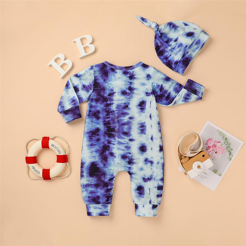 Baby Tie-dye Long Sleeve Casual Romper & Hat - PrettyKid