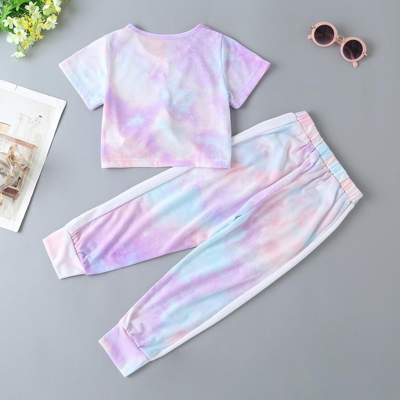 Girls Soft Tie-dye Short Sleeve Top & Pants - PrettyKid