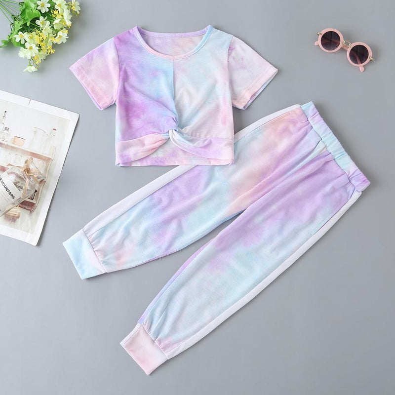 Girls Soft Tie-dye Short Sleeve Top & Pants - PrettyKid