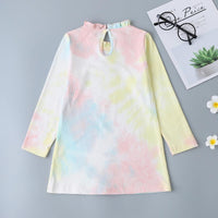 Girls Tie Dye Bow Long Sleeve Dress - PrettyKid