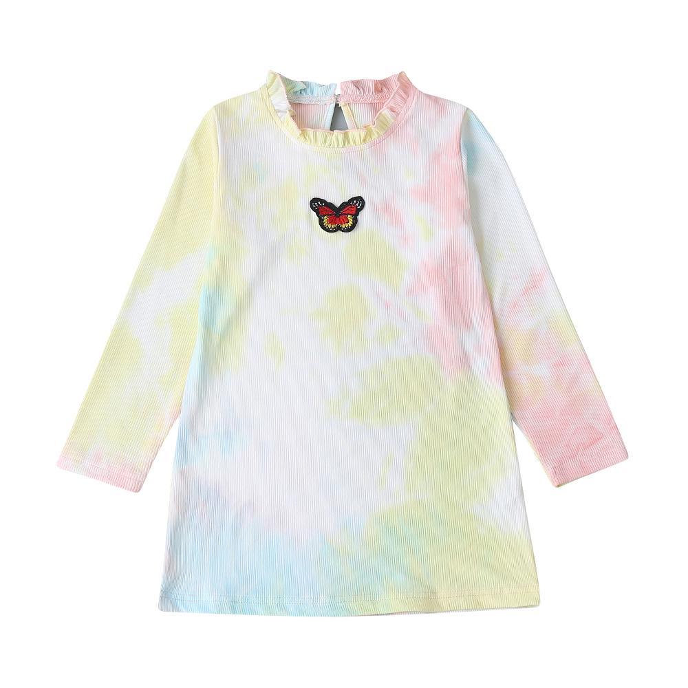 Girls Tie Dye Bow Long Sleeve Dress - PrettyKid