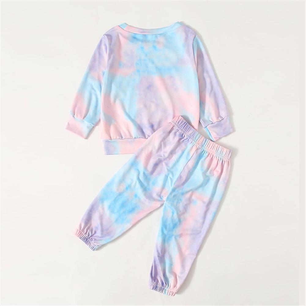 Baby Unisex Tie Dye Cartoon Printed Long Sleeve Top & Pants Bulk Baby Clothes For Sale - PrettyKid
