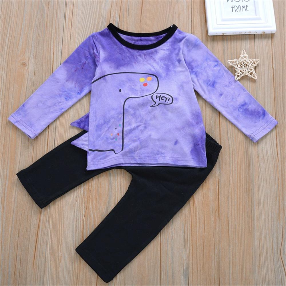 Baby Girls Tie Dye Cartoon Top & Solid Pants Baby Clothes Cheap Wholesale - PrettyKid