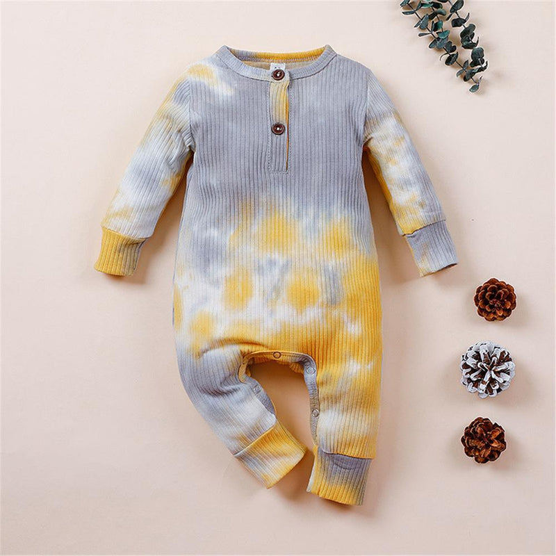 Baby Unisex Tie Dye Casual Long Sleeve Vintage Baby Romper - PrettyKid