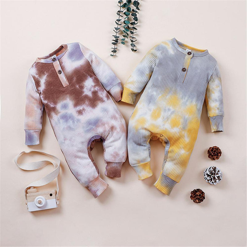 Baby Unisex Tie Dye Casual Long Sleeve Vintage Baby Romper - PrettyKid