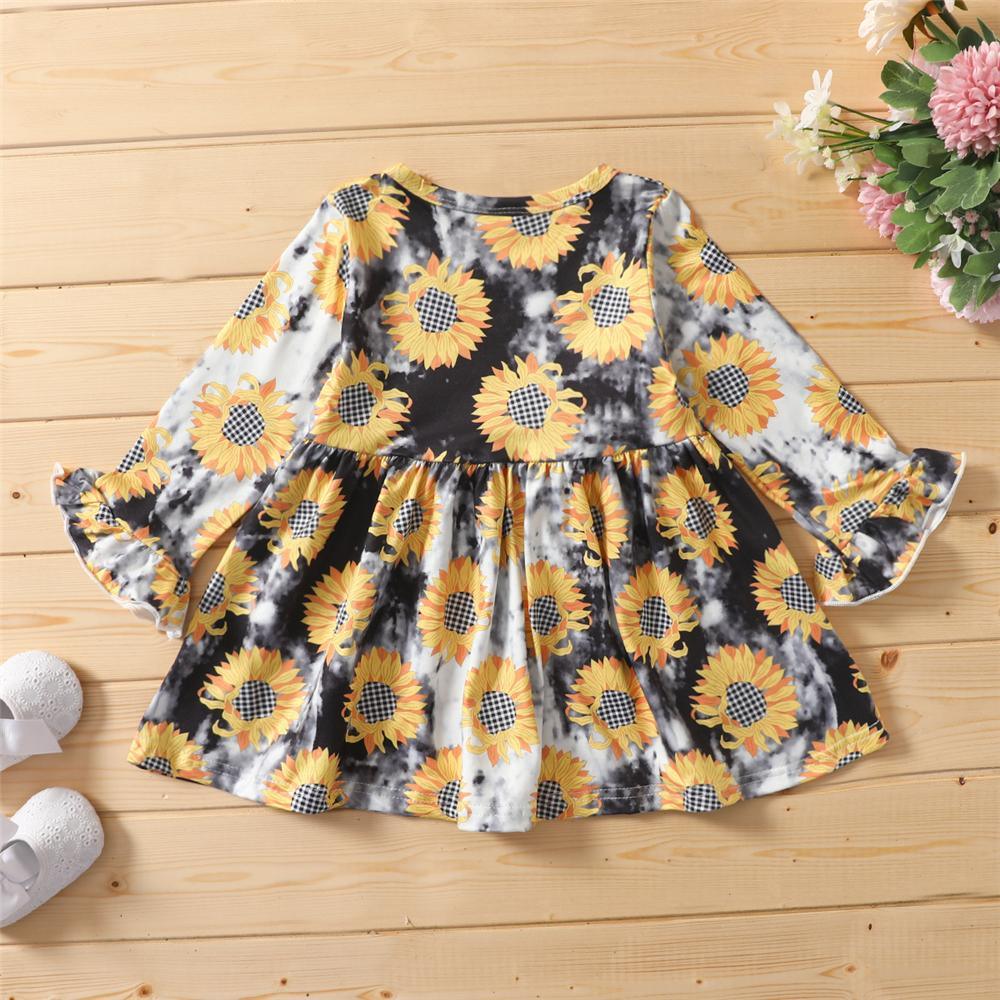 Girls Tie Dye Flared Sleeve Printed Dress Wholesale Girls Clothes - PrettyKid