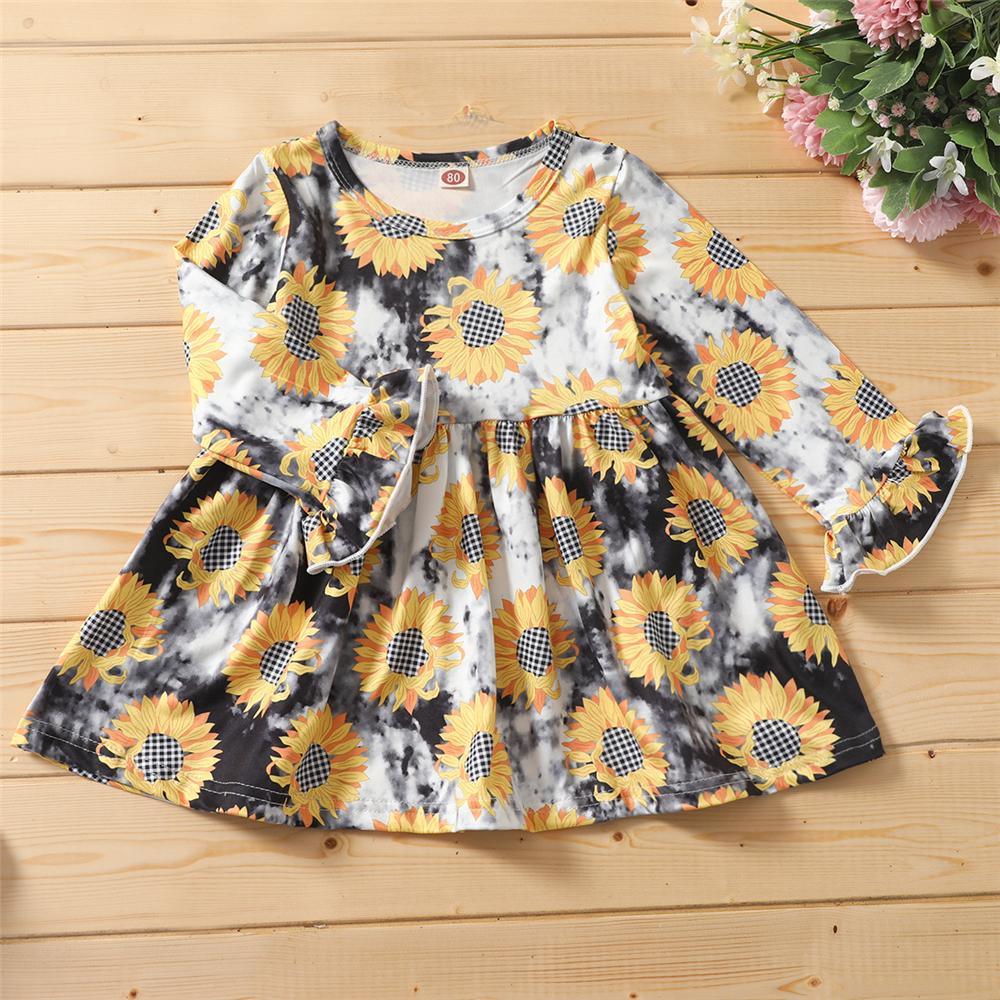 Girls Tie Dye Flared Sleeve Printed Dress Wholesale Girls Clothes - PrettyKid