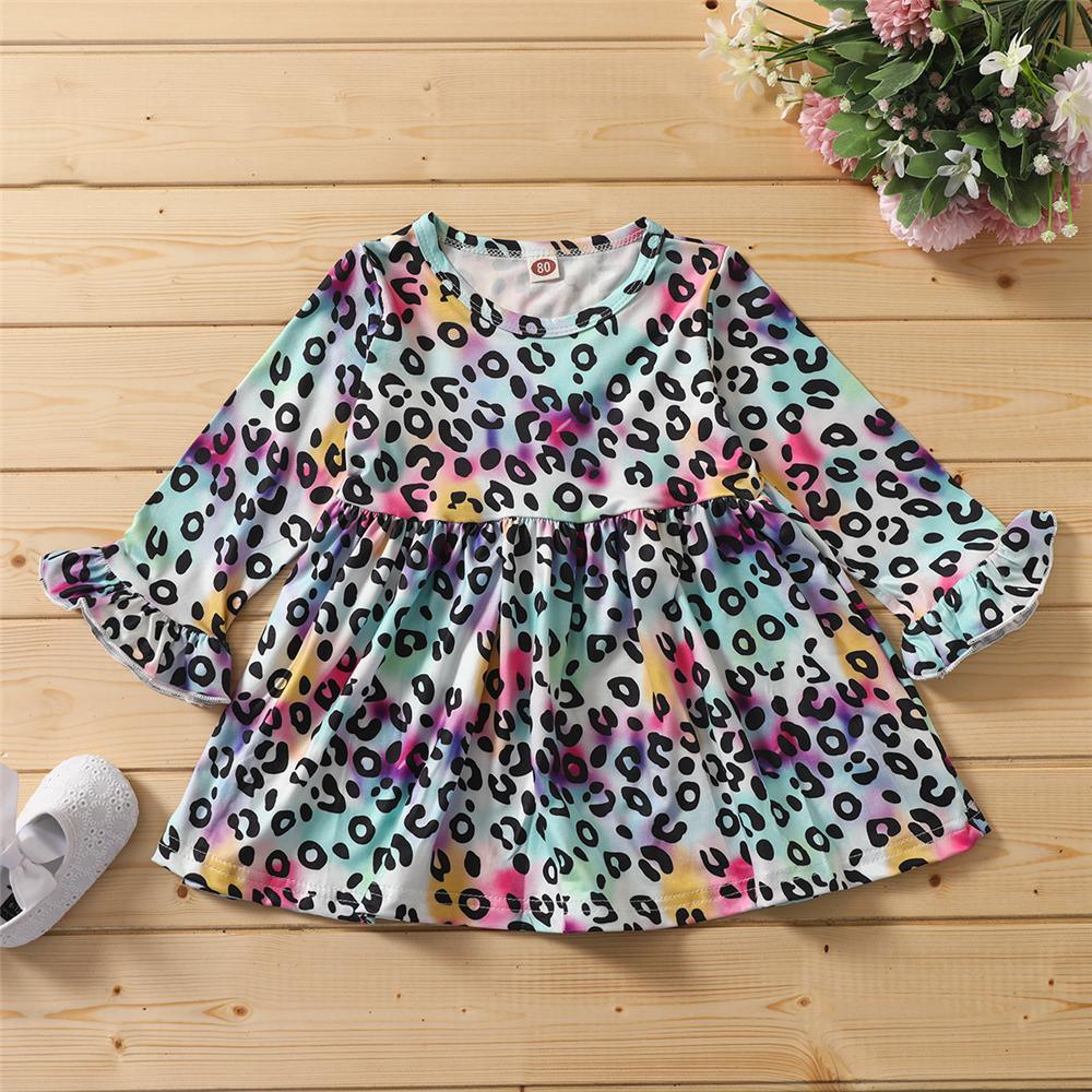 Girls Tie Dye Flared Sleeve Printed Dress Wholesale Girls Clothes - PrettyKid